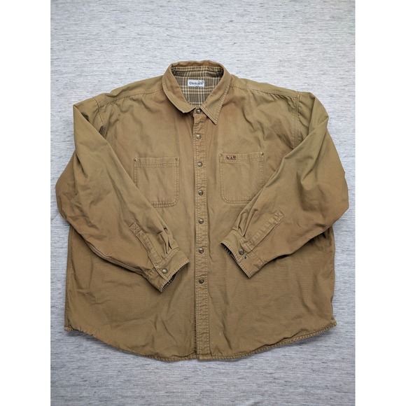 Vtg Carhartt Canvas Shirt Jacket Mens 3XL Khaki Snap Flannel Lined Thrashed Flaw - Picture 1 of 16